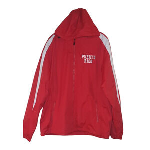 Sport-Tek Puerto Rico Mens Large Hooded‎ Jacket Red White Full Zip Polyester